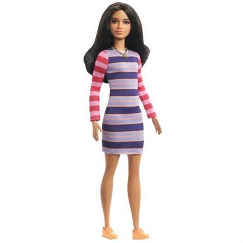 Barbie Fashionistas Bambola Con Capelli Lunghi Castani Abito A Righe E