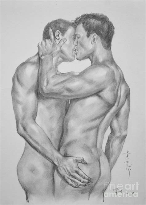 Original Drawing Art Male Nude Gay Interest Man Boy On Paper By Hongtao