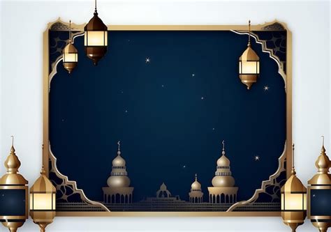 Premium Photo Gold Frame With Lantern Decoration