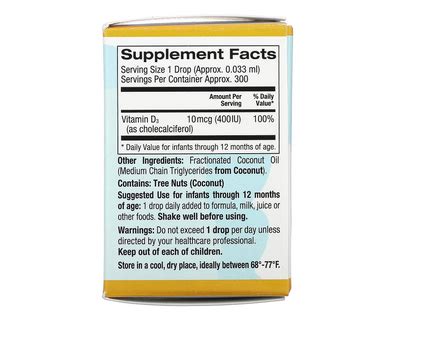California Gold Nutrition, Вітамін D3 у краплях для дітей, 400 МО, 10 мл