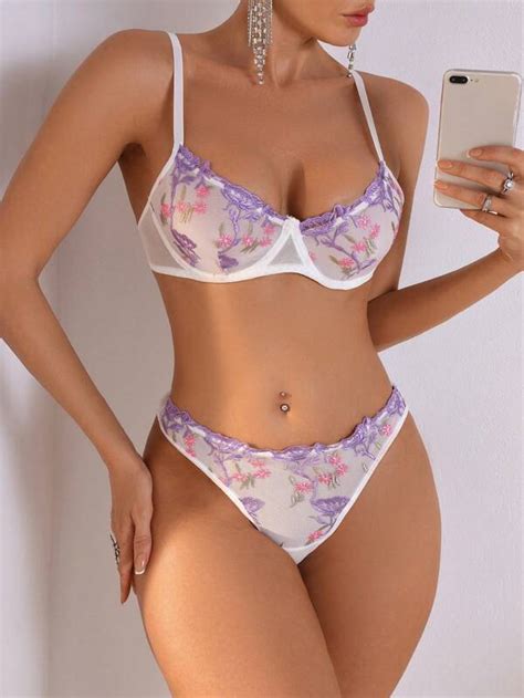 Classic Sexy Conjunto Feminino De Lingerie Sexy De Renda Floral Roxa E