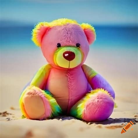 Rainbow Teddy Bear On The Beach On Craiyon