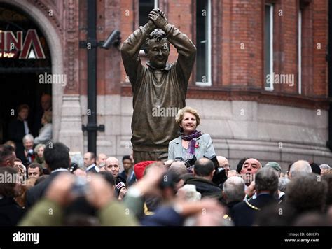 Barbara Clough Stands With A Statue Of Her Late Husband Nottingham