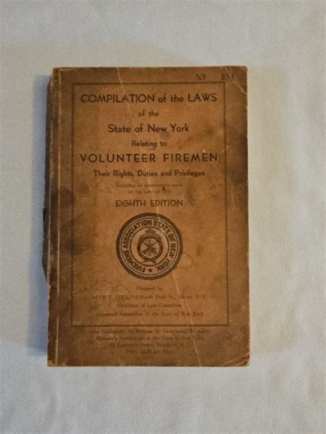 1939, Volunteer Firemen Compilation Of The Laws Book, Eighth Edition