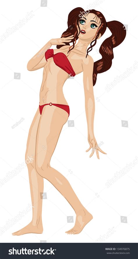 Beautiful Girl Dressed Red Bikini On Stock Illustration 134976875 Shutterstock
