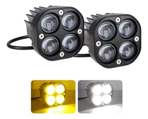 Par Faro Cuadrado Auxiliar 4 Led Lupa Bicolor Estrobo 12 24 Envío gratis