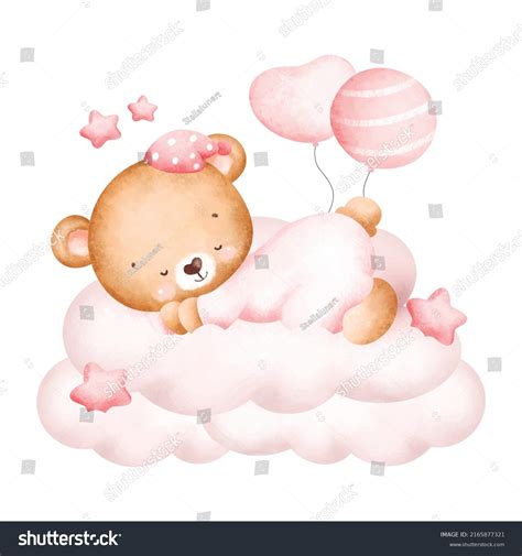 Cute Baby Teddy Bear Sleeping On The Cloud Royalty Free Stock Vector