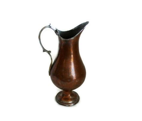 Beautiful Vintage Copper Pitcher Ornate Brass By Cabinetocurios