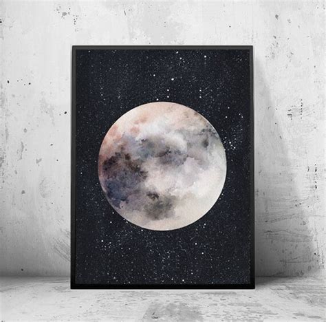 Watercolor Full Moon Painting Starry Sky Instant Download | Etsy