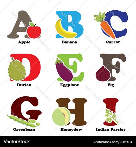 Fruit And Vegetable Alphabet Royalty Free Vector Image