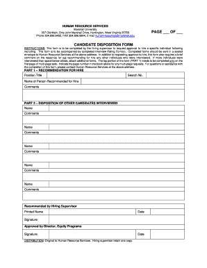 Fillable Online Marshall PAGE OF CANDIDATE DISPOSITION FORM Marshall