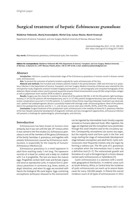 (PDF) Surgical treatment of hepatic Echinococcus granulosus