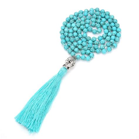 Mala 108 perles en turquoise bleue avec tête de bouddha Boutique Bouddha