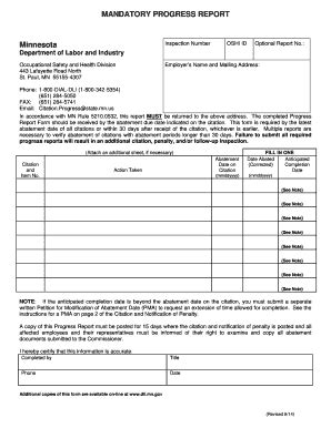 Fillable Online Doli Mn Mandatory Progress Report Form Dolimngov Fax