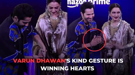 Sanskar Ho Toh Ase Varun Dhawan Holds Rekha S Hand At The Screening