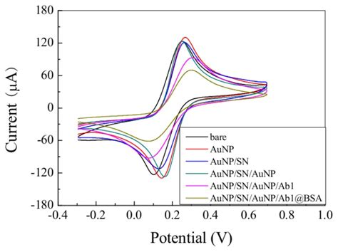 CVs Of Bare Electrode Black Curve And Electrodes Modified With