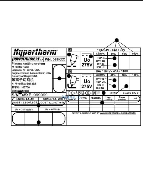 Hypertherm Powermax45 Xp 172174 Data Plate