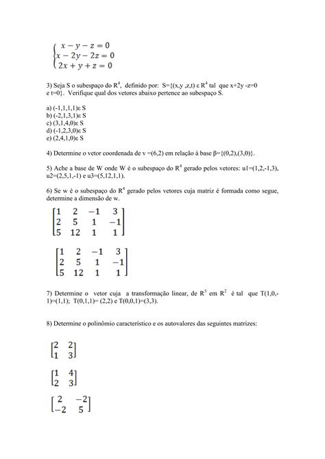 Algebra Linear Exerc Cio De Aprendizagem Pdf