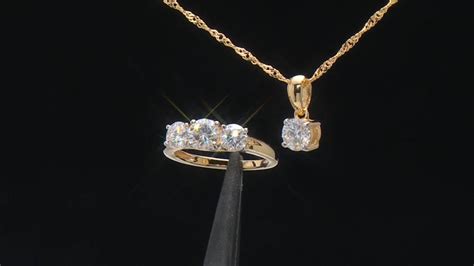 Moissanite 14k Yellow Gold Over Silver Ring And Pendant Set 2 60ctw DEW