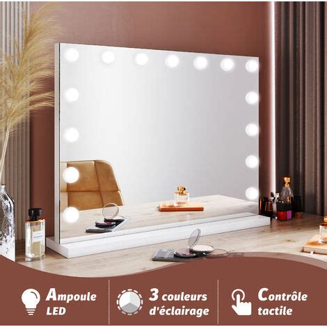 Miroir Maquillage Lumineux Led 58Lx45 5lx12H Cm 15 Ampoules 3