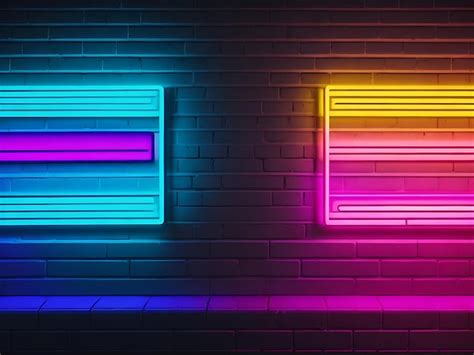 Premium Ai Image Modern Double Colors Neon Lights On Brick Background