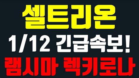 셀트리온 12일 긴급속보 램시마 렉키로나 셀트리온주가 셀트리온헬스케어 셀트리온제약 Youtube