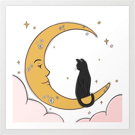 Black Cat on the Moon Art Print by Sabina Fenn Illustration