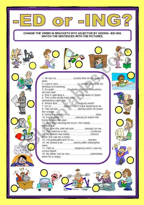 Adjective Endings Ed Ing Esl Worksheet By Cagreis