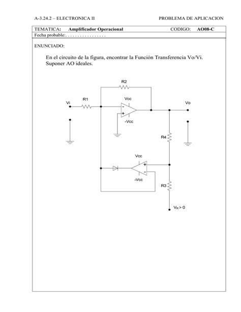 En el circuito de la figura encontrar la Función Transferencia Vo Vi