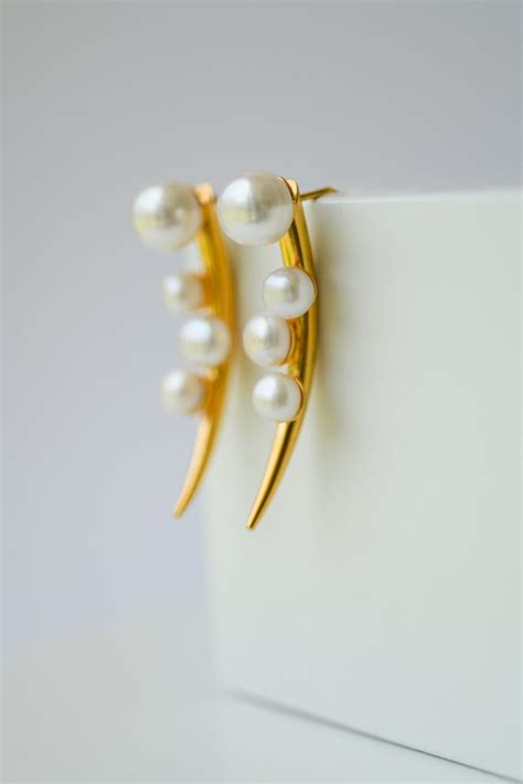 Pearl Spike Earrings Azure Gold Plated Sterling Silver Jewellery