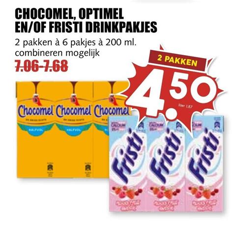 CHOCOMEL OPTIMEL EN OF FRISTI DRINKPAKJES 2 pakken à 6 pakjes à 200 ml