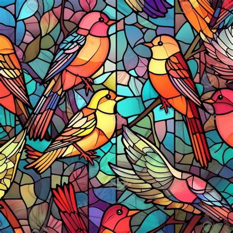 Premium AI Image A Close Up Of A Stained Glass Window With Birds On