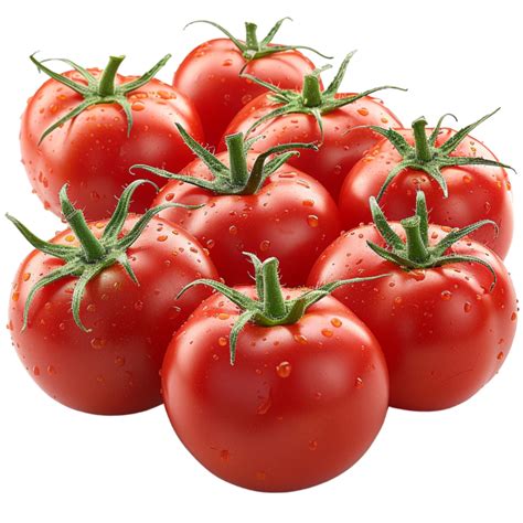 Fresh Red Tomatoes With Green Stems And Water Droplets Png