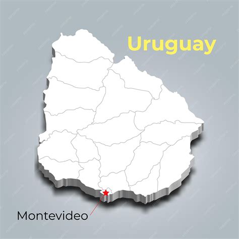 Premium Vector | Uruguay 3d map with borders of regions and its capital