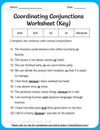 Coordinating Conjunction Worksheets