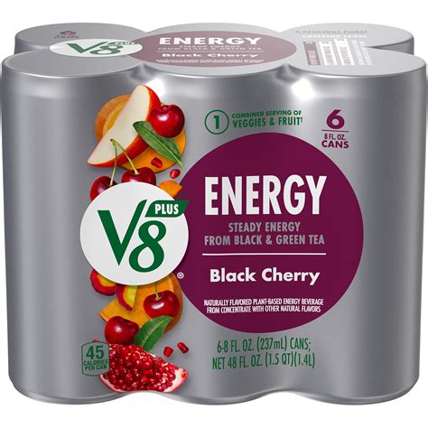 V8 +Energy Black Cherry Juice Energy Drink, 8 fl oz Can, 6 Count ...