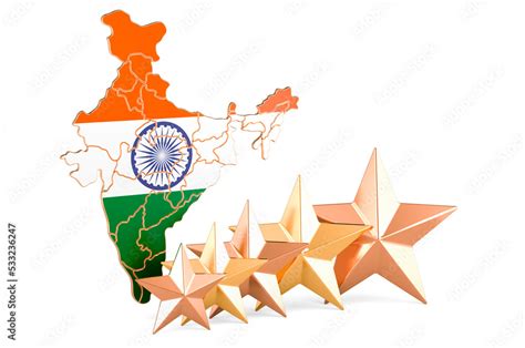 Indian Map With Five Stars Rating Quality Service In India D