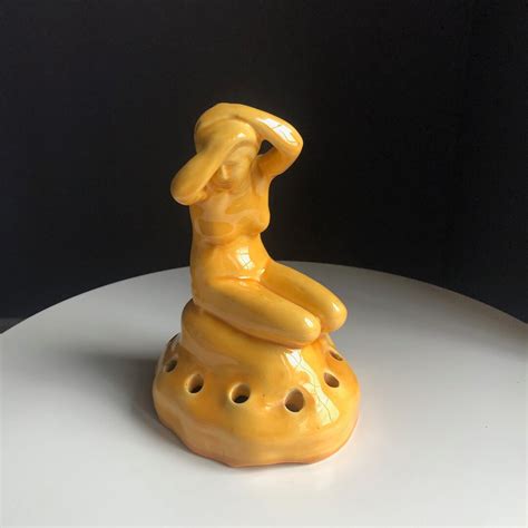 Antique Haeger Nymph Flower Frog Italian Yellow Seated Nude Flower Frog Etsy