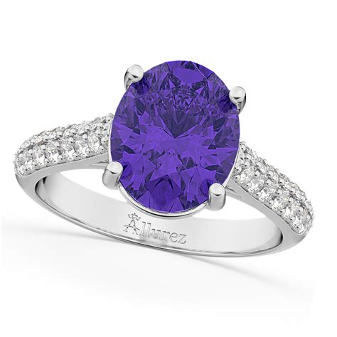 Oval Tanzanite And Diamond Engagement Ring 18k White Gold 4 42ct Ad2632