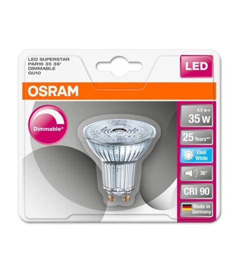 Led Lamp Superstar Par16 35 4 5w 940 Cw Gu10 Dimmable Lamp 36° Dimm Osram