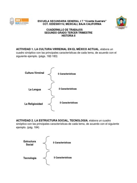 Actividades Historia Segundo Grado Pdf Nueva España