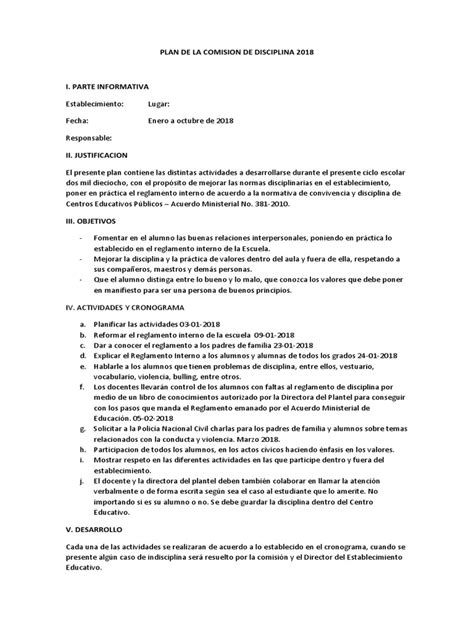 Plan De La Comision De Disciplina 2018 Disciplinas Regulación