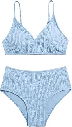 Amazon Shenhe Girl S Piece Swimsuit V Neck Textured High Waist Vacation Bikini Set