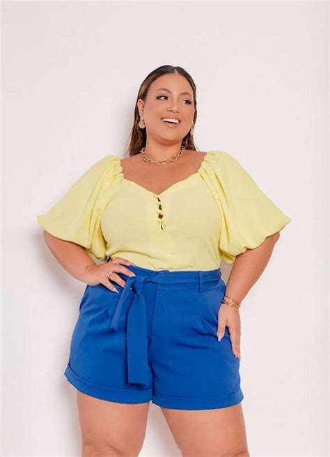 Predilects Plus Blusa Plus Size Balone Verde Cropped Plus Size