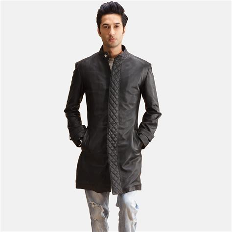 Mens Quilted Black Coat | Leather Style - Hleatherjackets