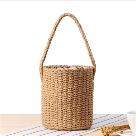 Natural Straw Bucket Bag Chicibiki