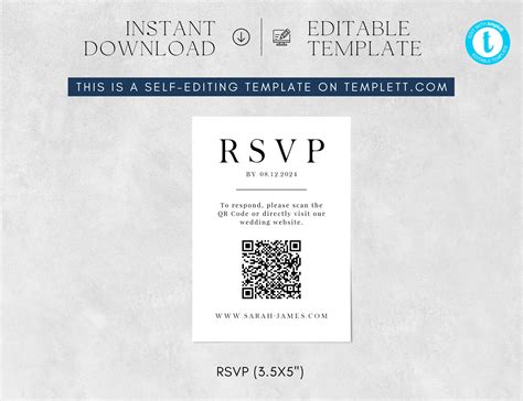 RSVP Card Qr Code for Wedding Qr Code Rsvp Insert Template - Etsy