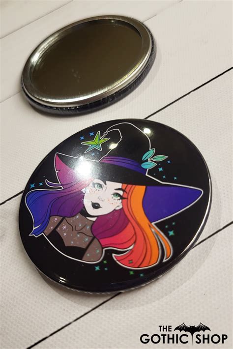 Rowena Iridescent Hair Witch With Leaves Witchy Gothic Compact Mirror