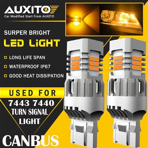 AUXITO 7443 7440 Anti Hyper Flash Amber LED Turn Signal Light Error