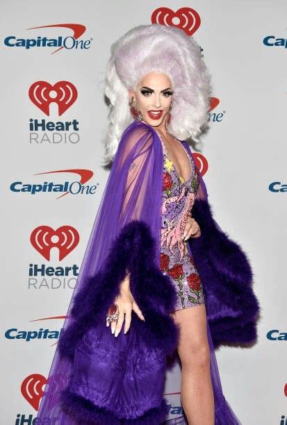 Lady In Purple Dress And Fur Coat At Iheart Radio Awards Gala Event On